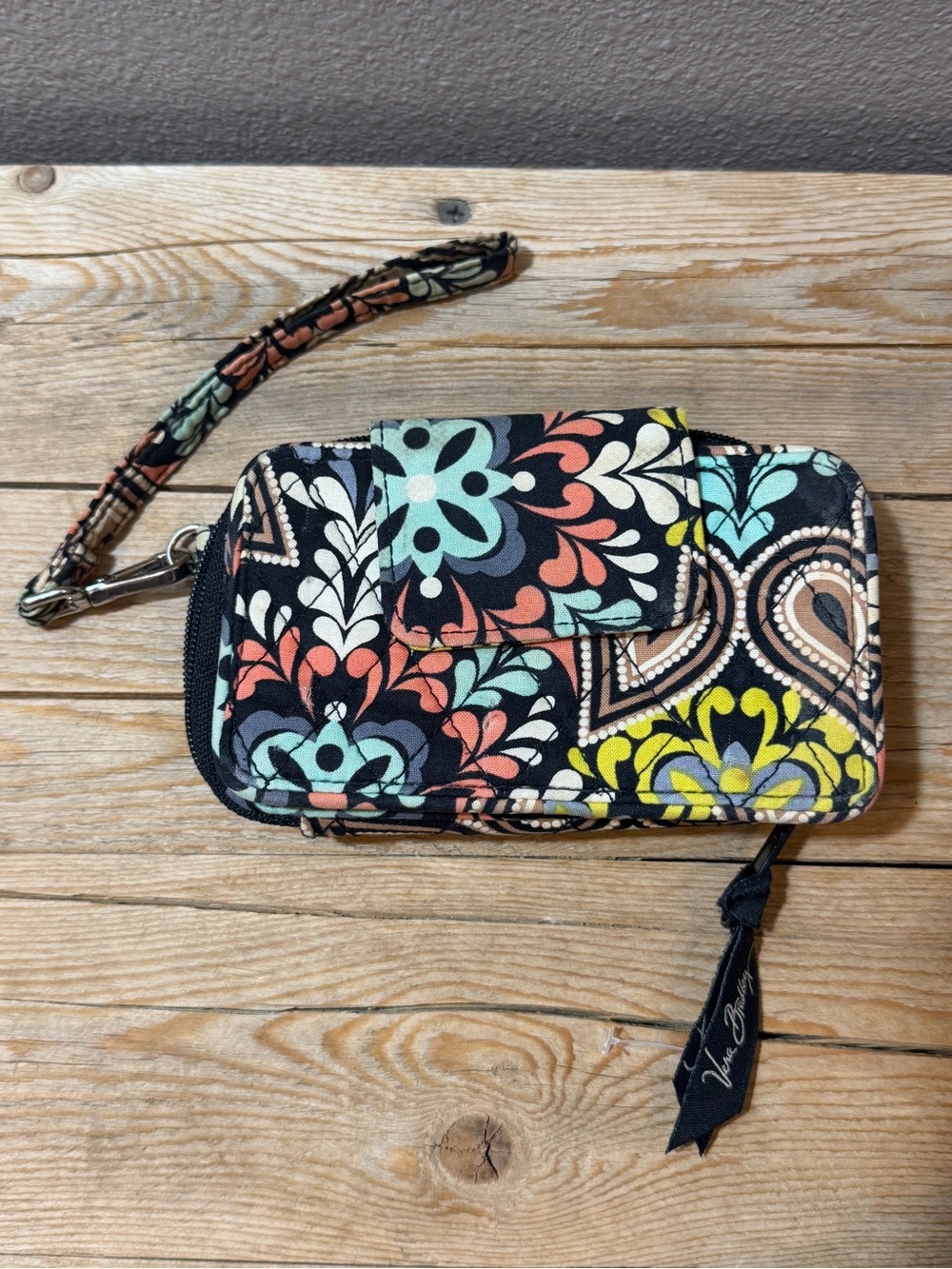 Vera Bradley Black Multi Floral Quilted Wristlet Wallet